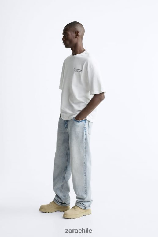 ropa cl Zara hombres camiseta con fotografía estampada ostra blanca JJ06N41192