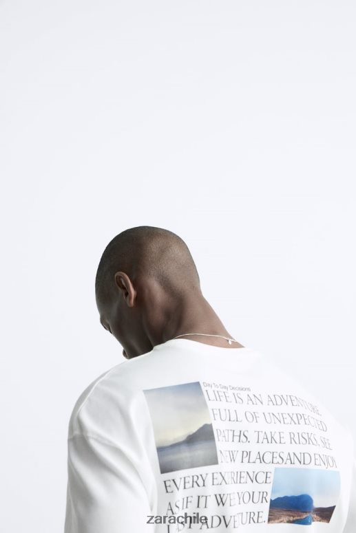 ropa cl Zara hombres camiseta con fotografía estampada ostra blanca JJ06N41192
