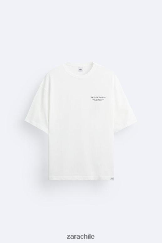 ropa cl Zara hombres camiseta con fotografía estampada ostra blanca JJ06N41192
