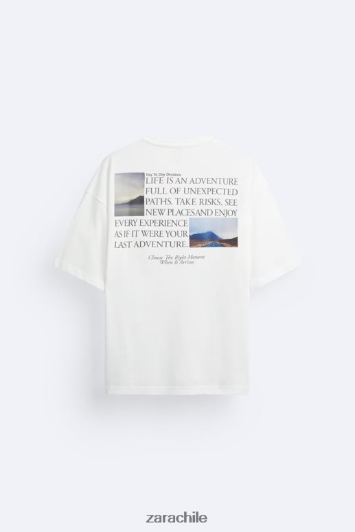 ropa cl Zara hombres camiseta con fotografía estampada ostra blanca JJ06N41192