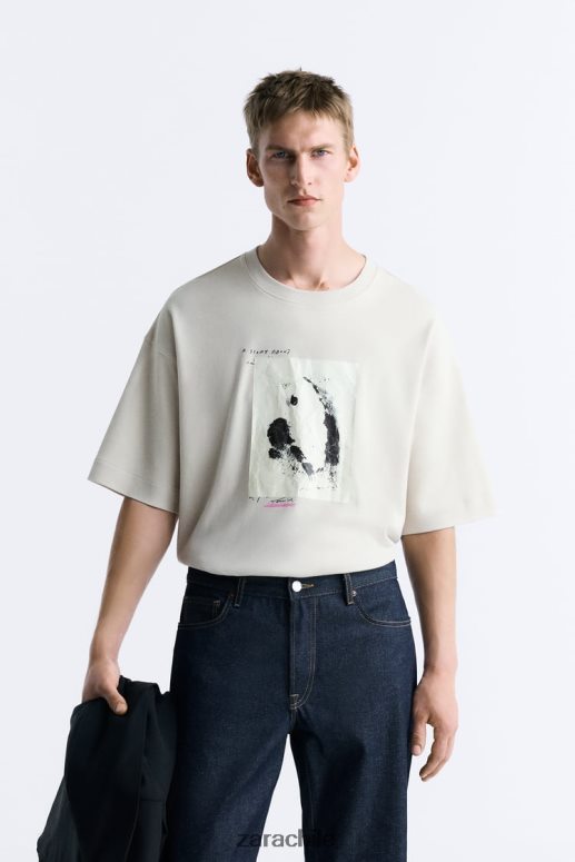 ropa cl Zara hombres camiseta con parches combinados marrón topo JJ06N41199