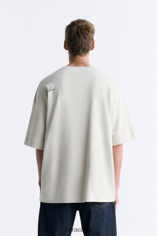 ropa cl Zara hombres camiseta con parches combinados marrón topo JJ06N41199