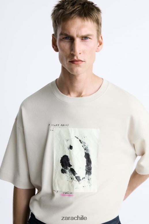 ropa cl Zara hombres camiseta con parches combinados marrón topo JJ06N41199