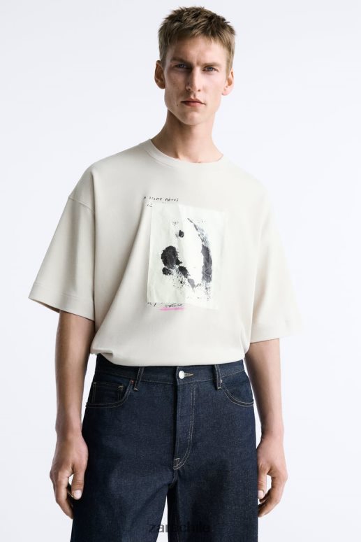 ropa cl Zara hombres camiseta con parches combinados marrón topo JJ06N41199