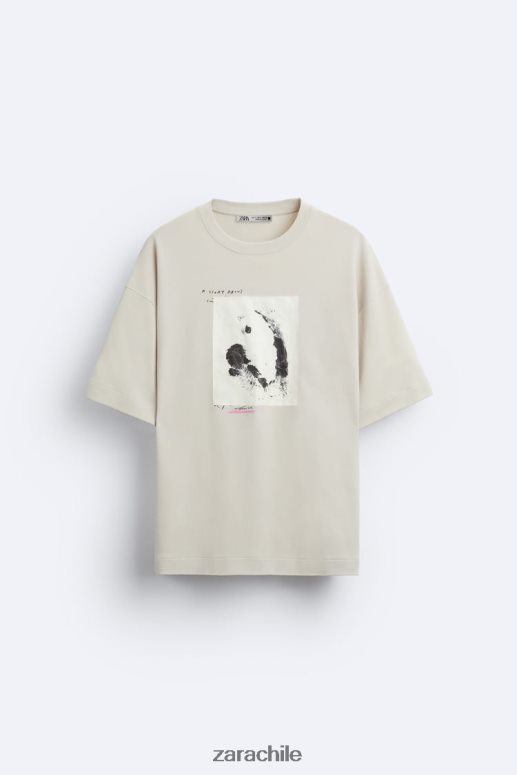 ropa cl Zara hombres camiseta con parches combinados marrón topo JJ06N41199