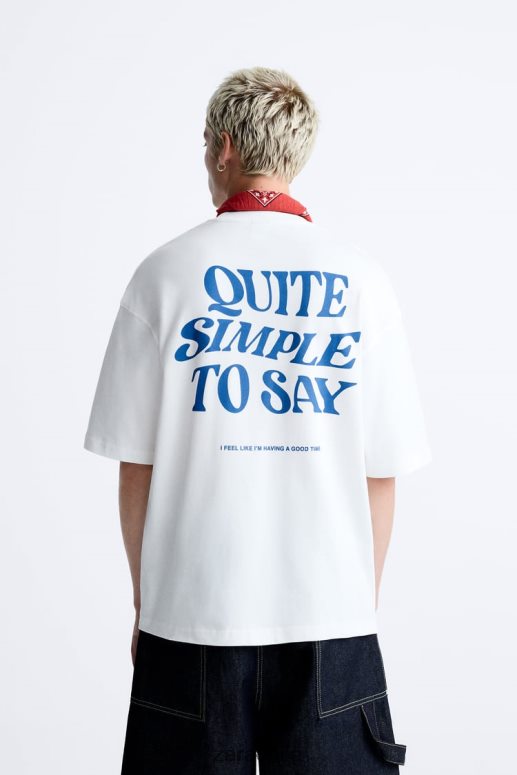 ropa cl Zara hombres camiseta con texto mixto blanco JJ06N41215