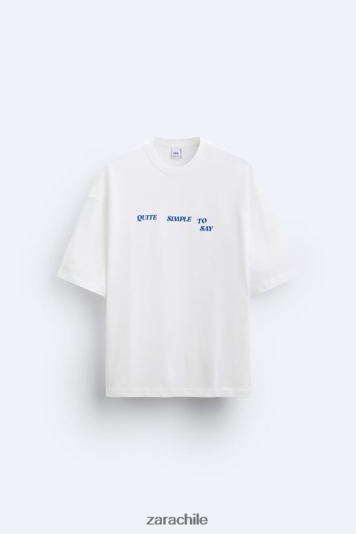 ropa cl Zara hombres camiseta con texto mixto blanco JJ06N41215