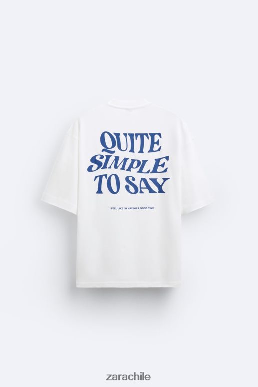 ropa cl Zara hombres camiseta con texto mixto blanco JJ06N41215