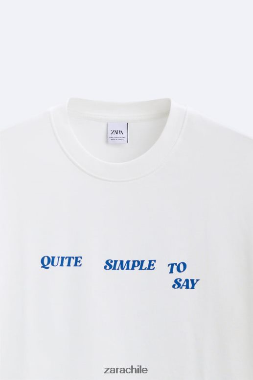 ropa cl Zara hombres camiseta con texto mixto blanco JJ06N41215