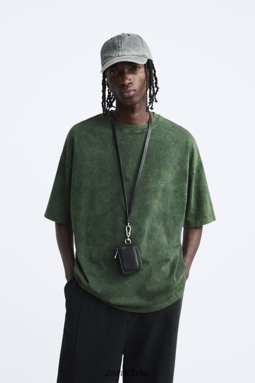 ropa cl Zara hombres camiseta estampada con lavado ácido verde lavado JJ06N41207