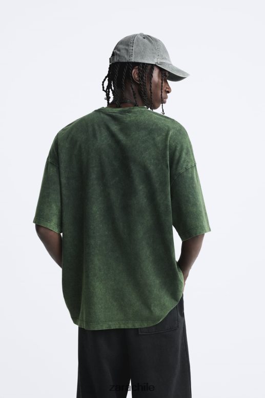 ropa cl Zara hombres camiseta estampada con lavado ácido verde lavado JJ06N41207