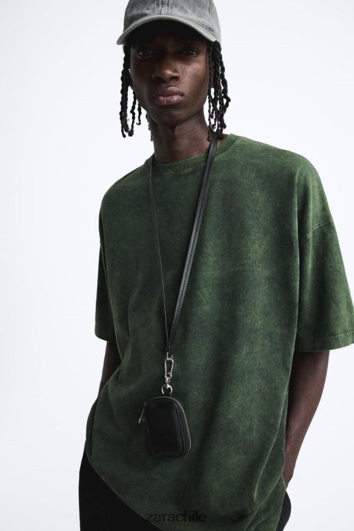 ropa cl Zara hombres camiseta estampada con lavado ácido verde lavado JJ06N41207