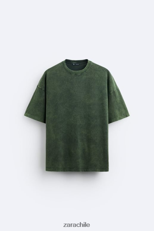 ropa cl Zara hombres camiseta estampada con lavado ácido verde lavado JJ06N41207