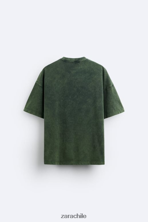 ropa cl Zara hombres camiseta estampada con lavado ácido verde lavado JJ06N41207