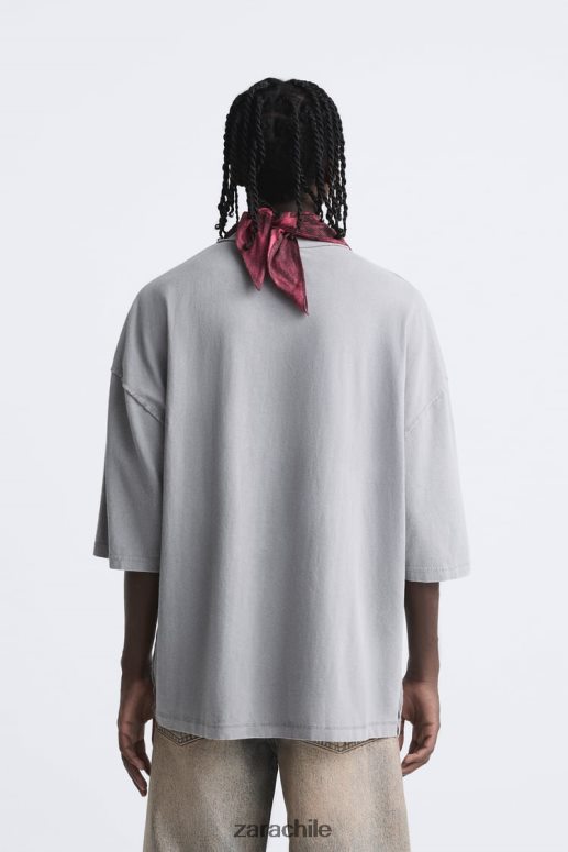 ropa cl Zara hombres camiseta lavada de color gris JJ06N41203