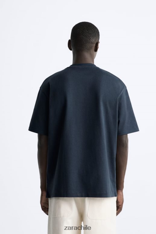 ropa cl Zara hombres camiseta pesada Azul marino JJ06N41210