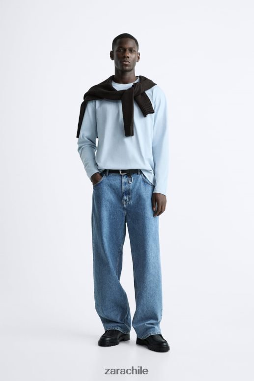 ropa cl Zara hombres camiseta pesada azul claro JJ06N41211