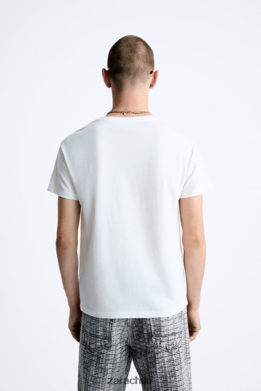 ropa cl Zara hombres camiseta super slim con estampado en contraste blanco JJ06N41204