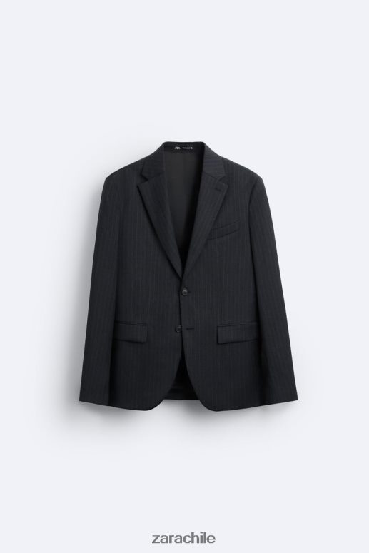ropa cl Zara hombres Chaqueta de traje a rayas diplomáticas 100% lana gris antracita JJ06N41149