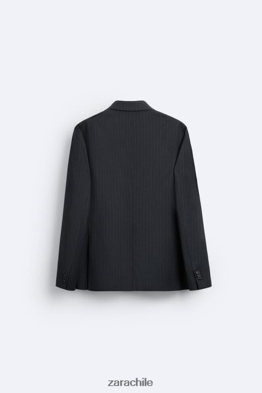 ropa cl Zara hombres Chaqueta de traje a rayas diplomáticas 100% lana gris antracita JJ06N41149