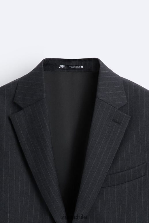 ropa cl Zara hombres Chaqueta de traje a rayas diplomáticas 100% lana gris antracita JJ06N41149
