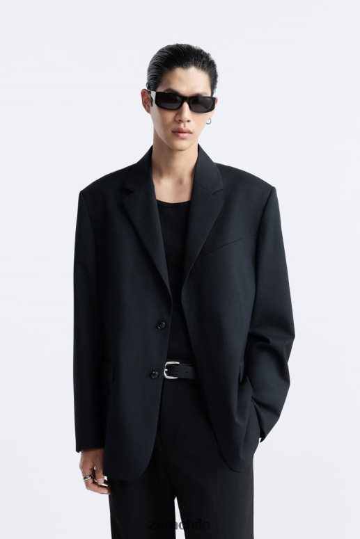 ropa cl Zara hombres Chaqueta traje 100% lana edición limitada negro JJ06N41147