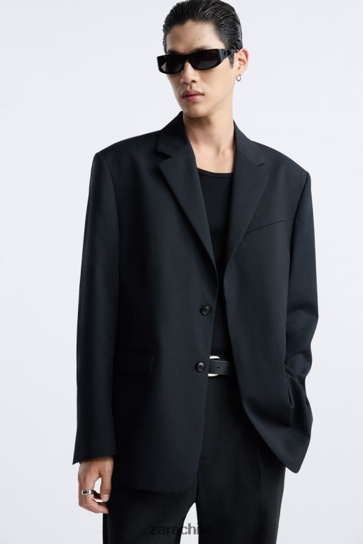 ropa cl Zara hombres Chaqueta traje 100% lana edición limitada negro JJ06N41147