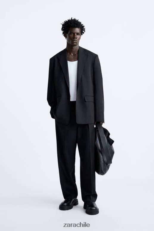 ropa cl Zara hombres blazer con ribete irregular negro JJ06N41160