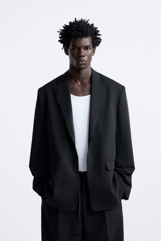 ropa cl Zara hombres blazer con ribete irregular negro JJ06N41160