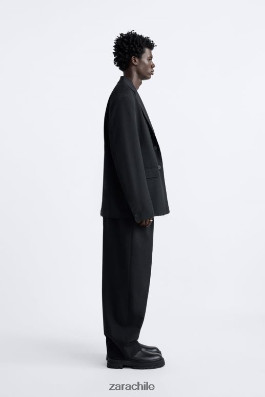 ropa cl Zara hombres blazer con ribete irregular negro JJ06N41160