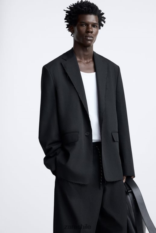 ropa cl Zara hombres blazer con ribete irregular negro JJ06N41160