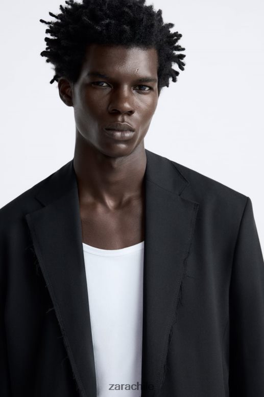 ropa cl Zara hombres blazer con ribete irregular negro JJ06N41160