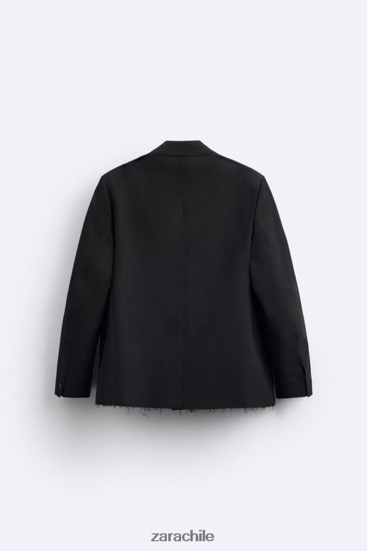 ropa cl Zara hombres blazer con ribete irregular negro JJ06N41160