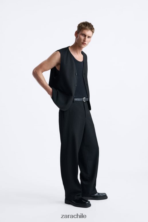 ropa cl Zara hombres chaleco abotonado negro JJ06N41167