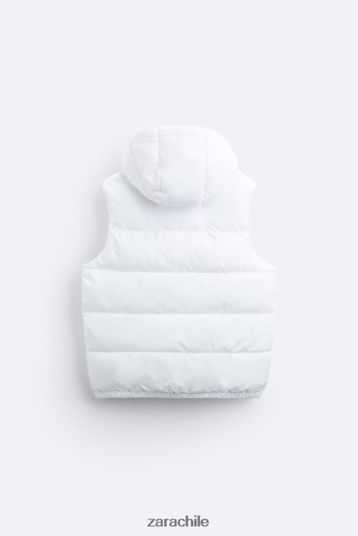 ropa cl Zara hombres chaleco acolchado con capucha blanco JJ06N41112