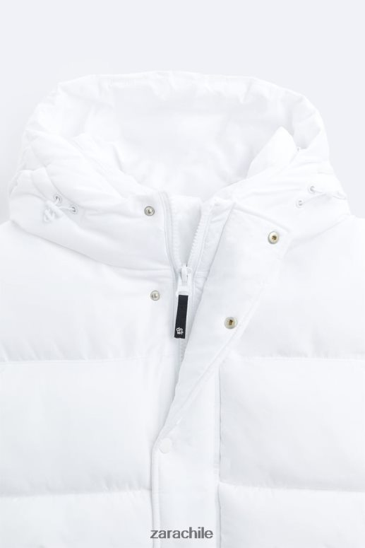 ropa cl Zara hombres chaleco acolchado con capucha blanco JJ06N41112