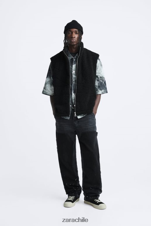 ropa cl Zara hombres chaleco polar negro JJ06N41111