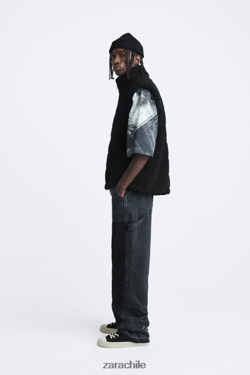 ropa cl Zara hombres chaleco polar negro JJ06N41111