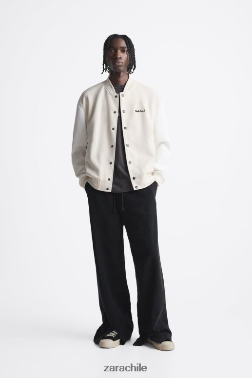 ropa cl Zara hombres chaqueta bomber bordada marrón topo JJ06N41134