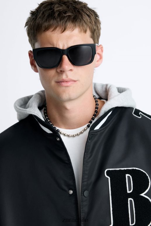 ropa cl Zara hombres chaqueta bomber con capucha negro JJ06N41133