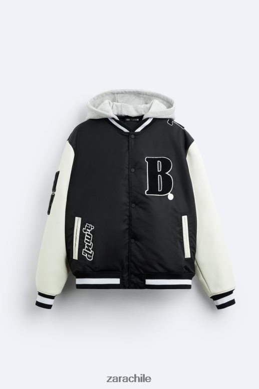 ropa cl Zara hombres chaqueta bomber con capucha negro JJ06N41133