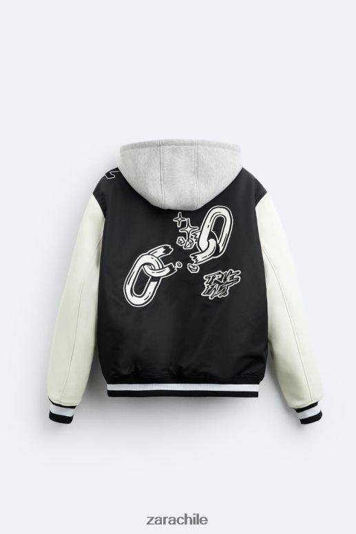 ropa cl Zara hombres chaqueta bomber con capucha negro JJ06N41133