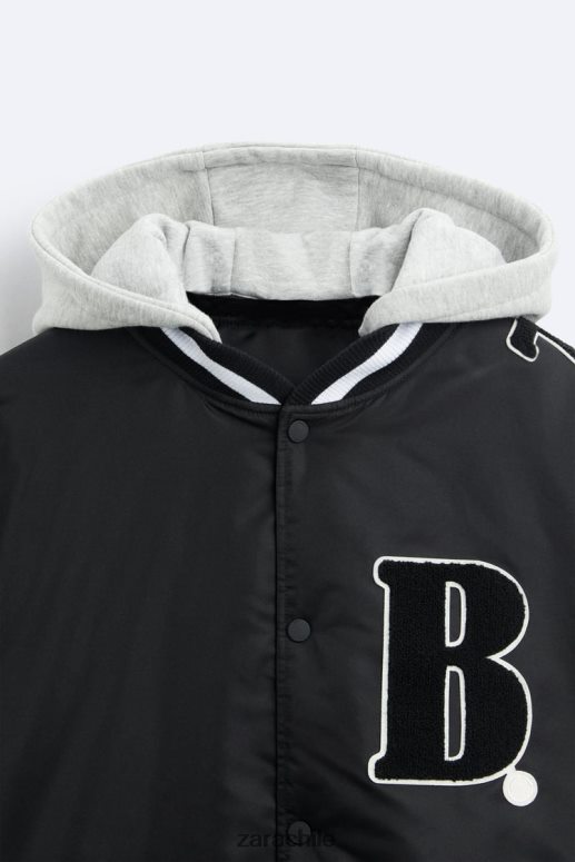 ropa cl Zara hombres chaqueta bomber con capucha negro JJ06N41133