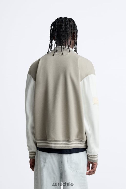 ropa cl Zara hombres chaqueta bomber con parche ostra blanca JJ06N41132