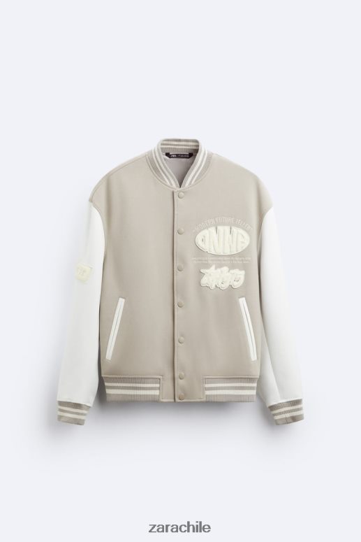 ropa cl Zara hombres chaqueta bomber con parche ostra blanca JJ06N41132