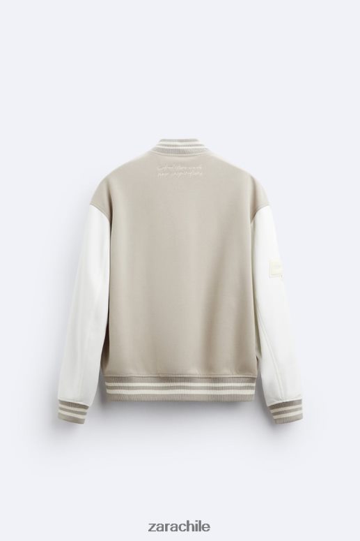 ropa cl Zara hombres chaqueta bomber con parche ostra blanca JJ06N41132