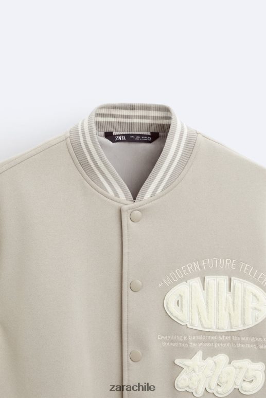 ropa cl Zara hombres chaqueta bomber con parche ostra blanca JJ06N41132