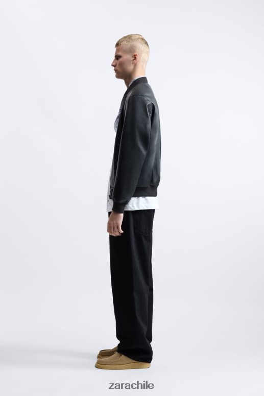 ropa cl Zara hombres chaqueta bomber de piel sintética negro JJ06N41119