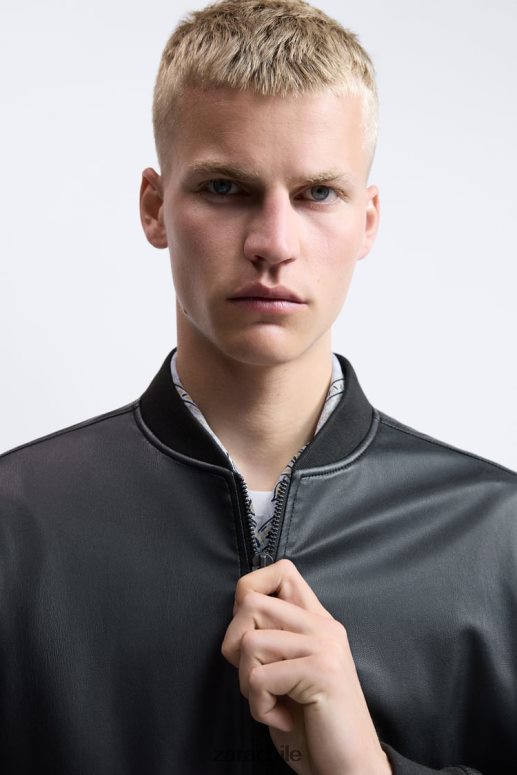 ropa cl Zara hombres chaqueta bomber de piel sintética negro JJ06N41119