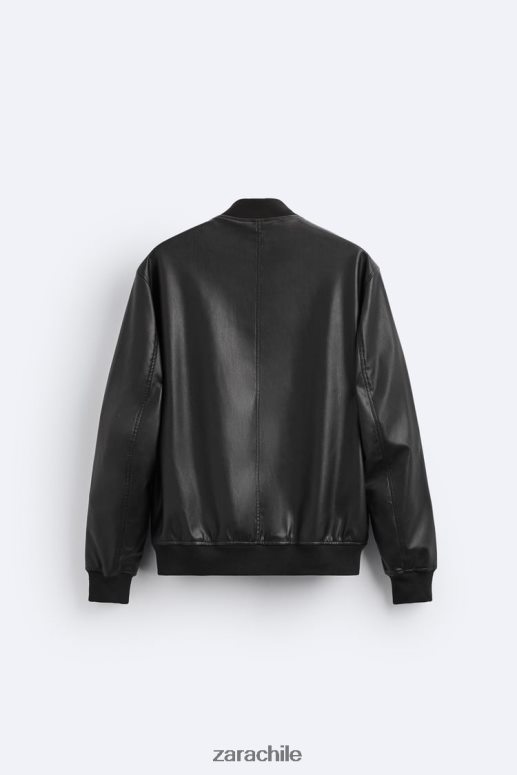 ropa cl Zara hombres chaqueta bomber de piel sintética negro JJ06N41119